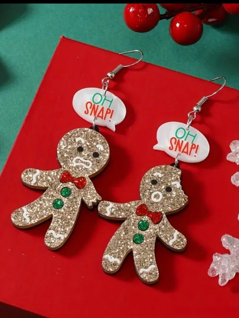Hand Crafted Oh Snap! Glitter Gingerbread Dangle Earrings